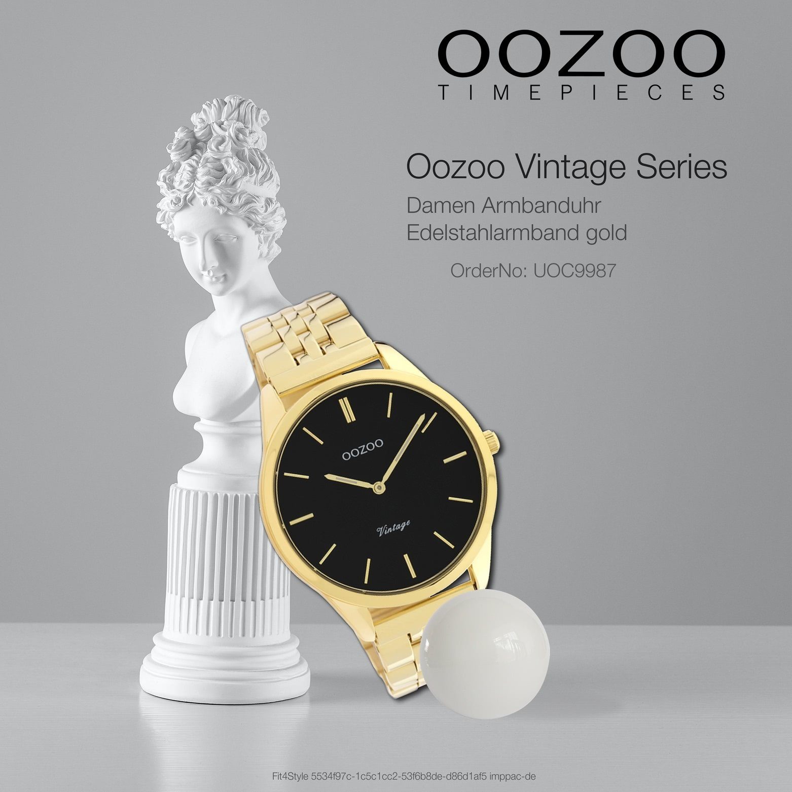 Damen Fashion-Style Analog, OOZOO Oozoo mittel Damenuhr Edelstahlarmband, rund, (ca. gold 38mm) Quarzuhr Armbanduhr