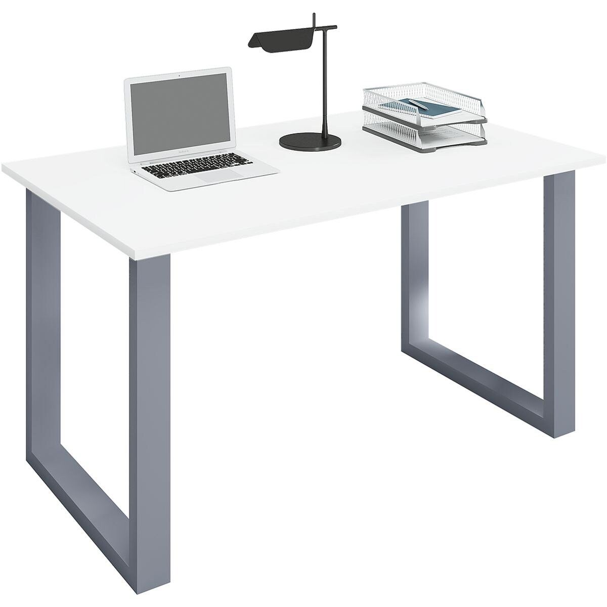 VCM Schreibtisch Lona, rechteckig, Tiefe 80 cm, Bügel-Fuß silber weiß/silbern