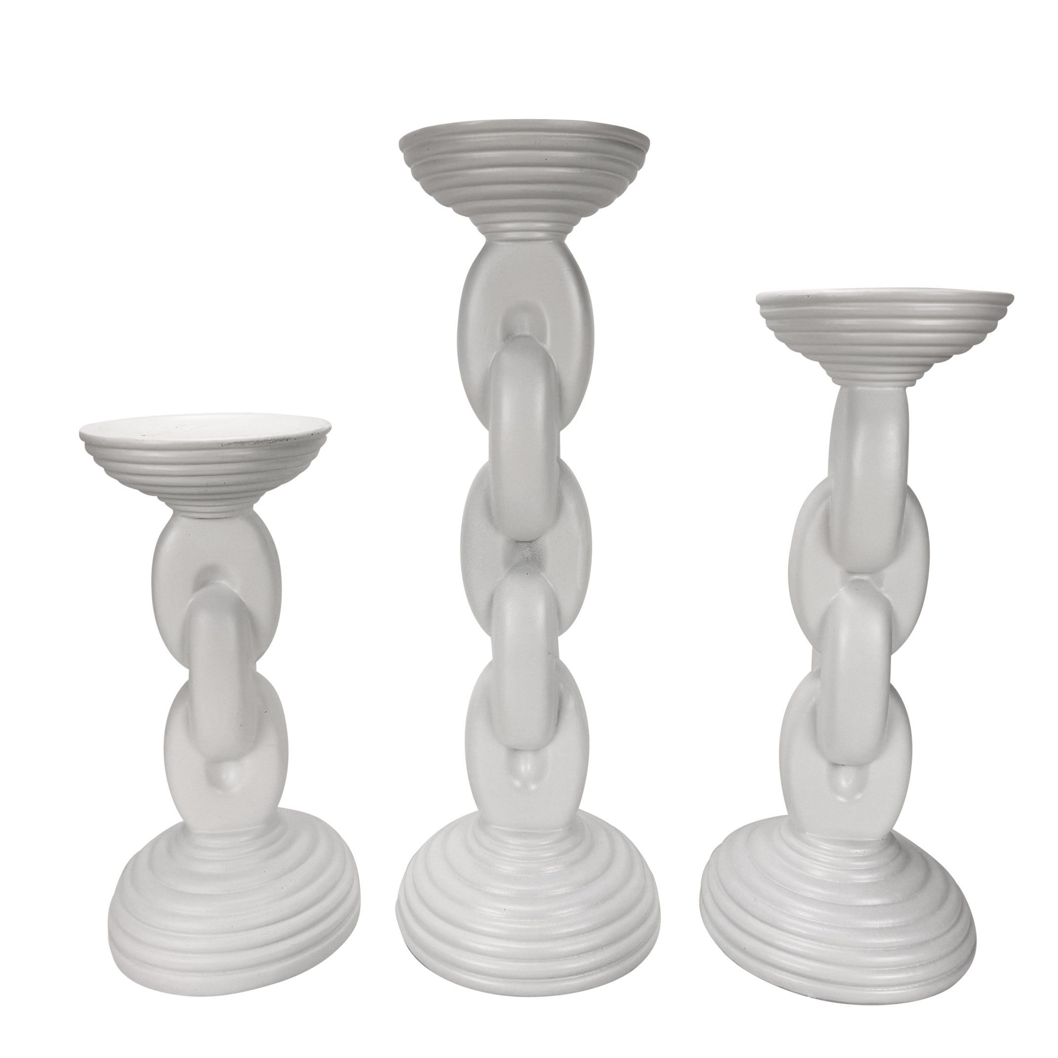 Kerzenhalter 3er Set Kerzenständer für Stumpenkerzen im Ketten Design - Weiß