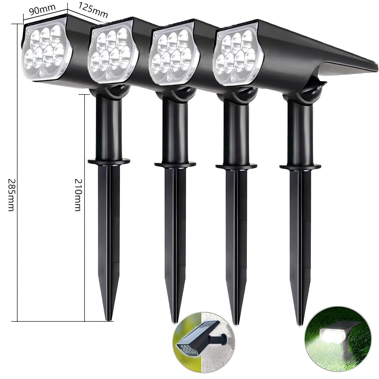AIBISTAR LED Gartenstrahler Solar Erdspießleuchte 4er Set,Solar-Bodenstrahler 28 LED, 1200 mAh,IP65,150° verstellbarer,Weiß,2 Installationsarten