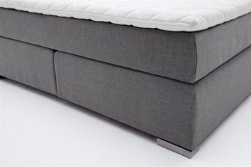 möbelando Boxspringbett Lenno, Boxspringbett Lenno mit Stoffbezug Hugo Uni grau, Liegefläche 160x200 cm, Kopfteil gesteppt, Metallfüße gebürstet