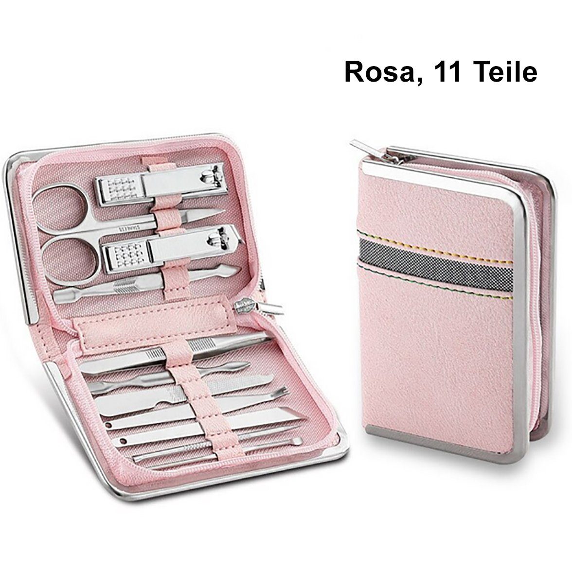 mit Edelstahl - tlg., Aufbewahrungs-Etui, Set Nagel Set Set Maniküre 11 Rosa Maniküre-Etui TPFBeauty Pediküre