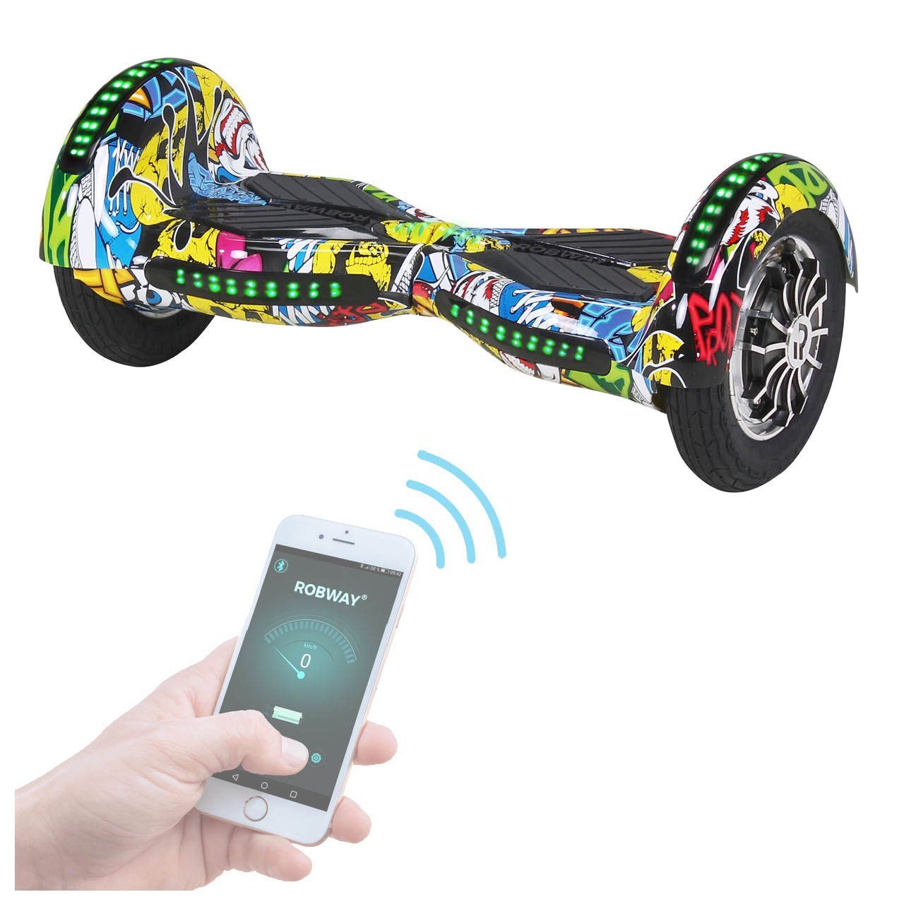 Robway Balance Scooter Hoverboard W3 inkl. Samsung Akku 10” inkl. integrierte Lautsprecher, 800,00 W, 15,00 km/h, (Hoverboard für Erwachsene & Kinder, 1 tlg), Self-Balance-Scooter - Bluetooth - Robway App - LED - Gyrosensoren