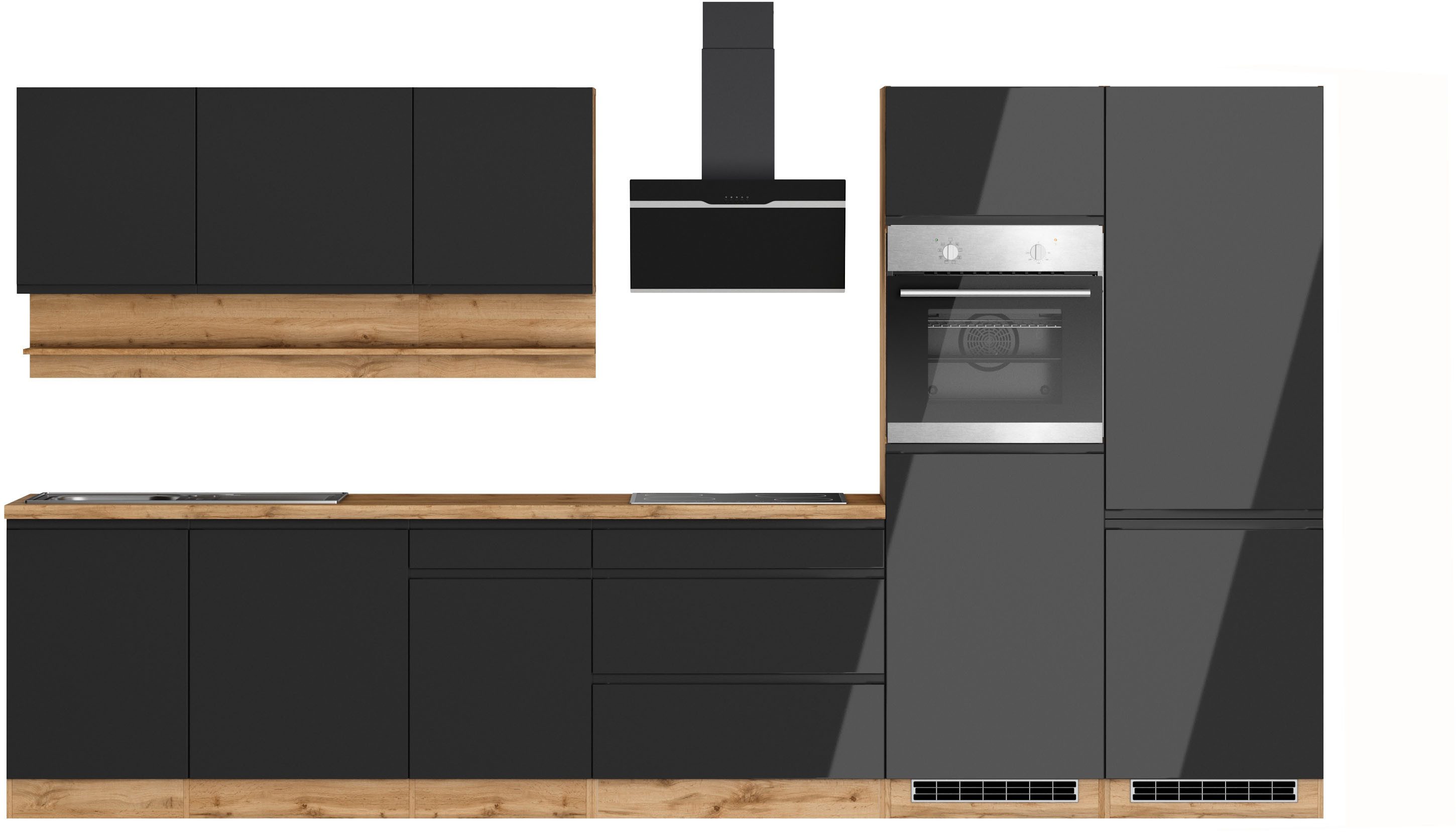 KOCHSTATION Küchenzeile KS-Virginia,neu in verbesserter Ausführung, Breite 360 cm, Softclose, wahlweise mit E-Geräten und Induktion