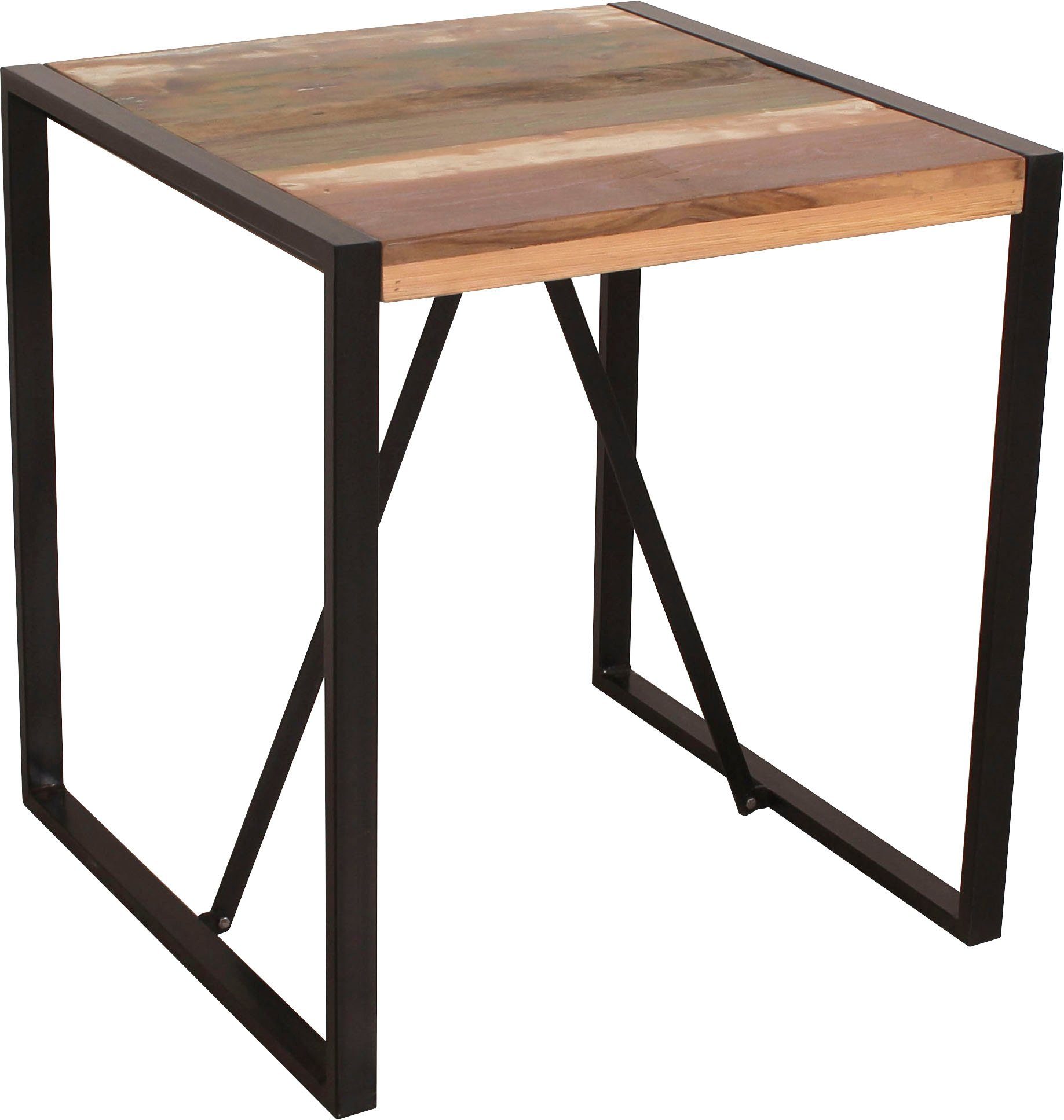 SIT Esstisch 70x70 cm Altholz Massivholz Metall Industrial Design, Quadratischer Esstisch aus Altholz & Metall im Industrial Stil