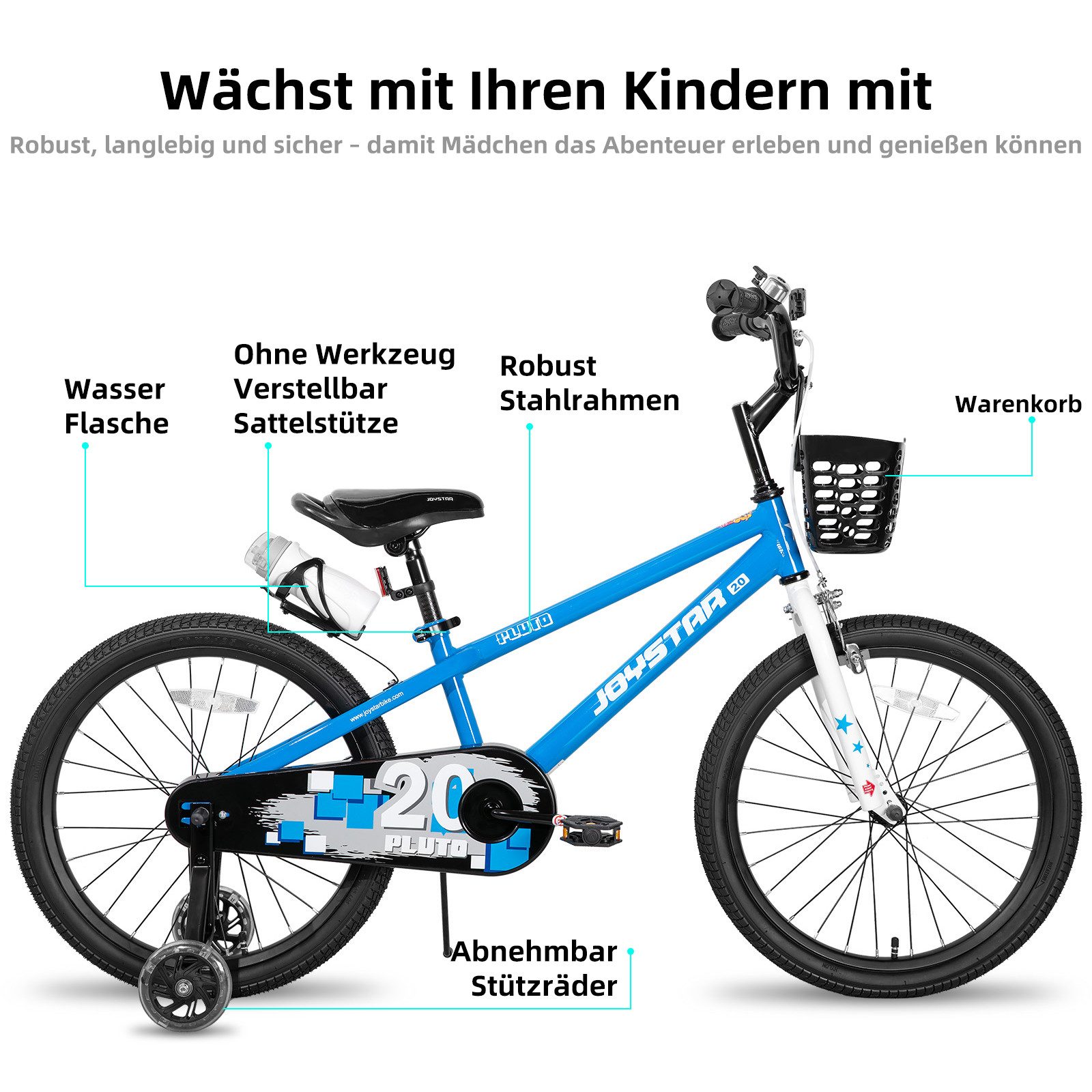 JOYSTAR Kinderfahrrad 12/14 /16/18/20 Zoll fahrrad für Jungen und Mädchen 3-12 Jahre, Mit Korb, Stützrädern, Fahrradklingel, Flaschenhalter, Kettenabdeckung