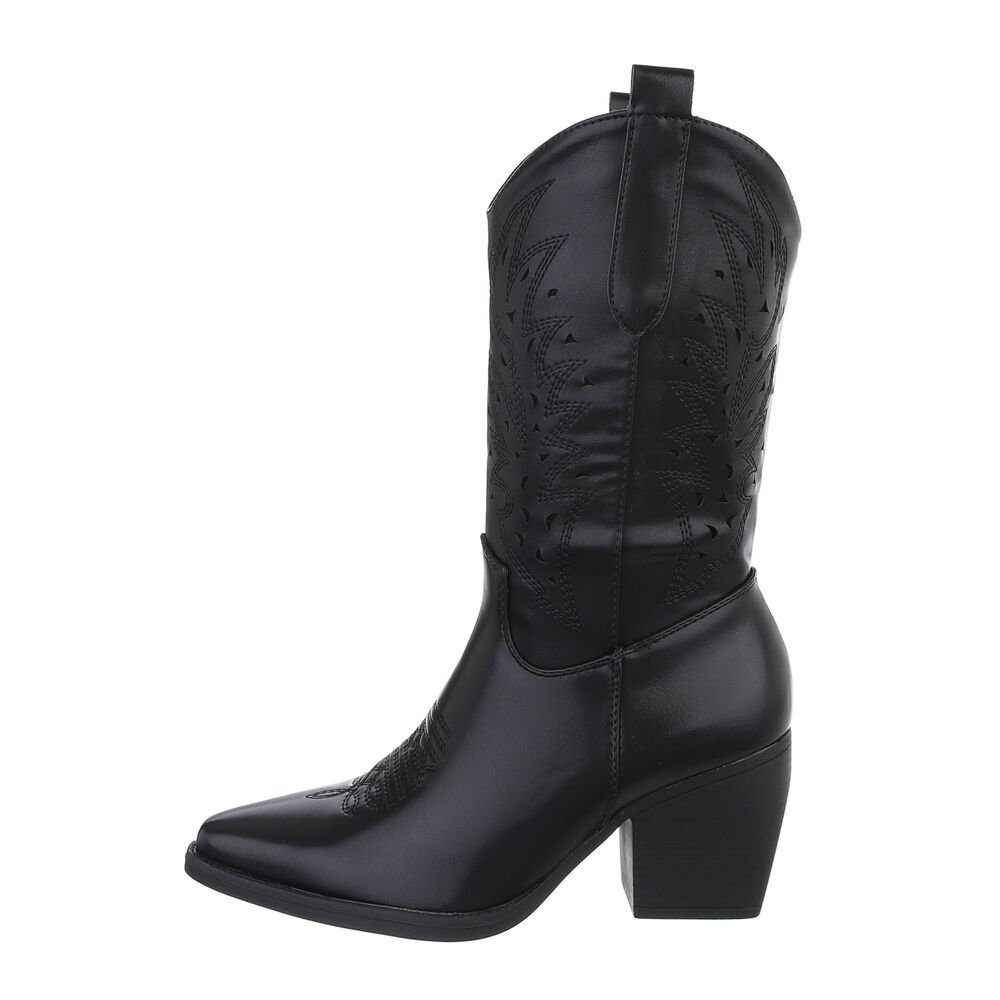 Ital-Design Damen Cowboyboots Western Westernstiefel Blockabsatz Western- & Bikerstiefel in Schwarz