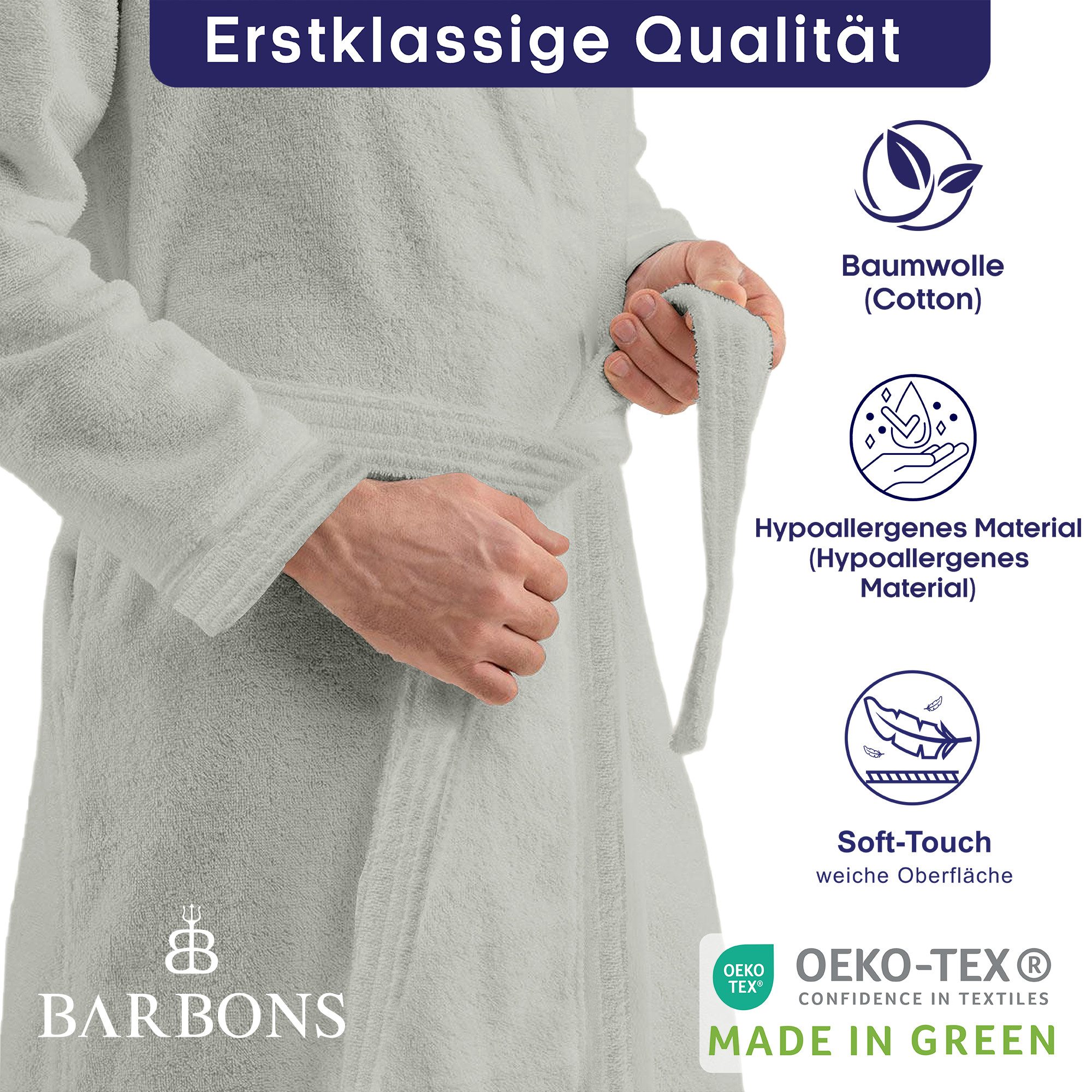 BARBONS Herrenbademantel Barbons Bademantel Herren, Morgenmantel Baumwolle günstig online kaufen