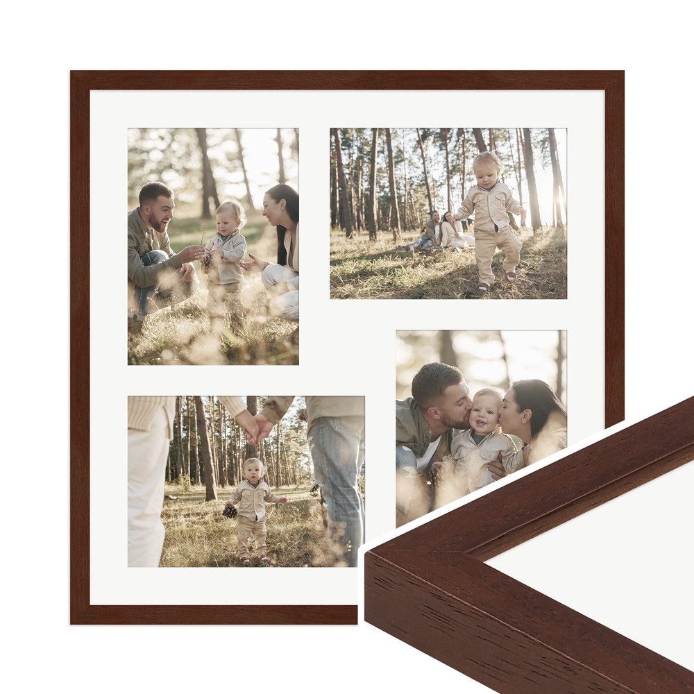 WANDStyle Galerierahmen G950 40x40 cm, für 4 Bilder, im Format 13x18 cm, aus Massivholz in der Farbe Nussbaum