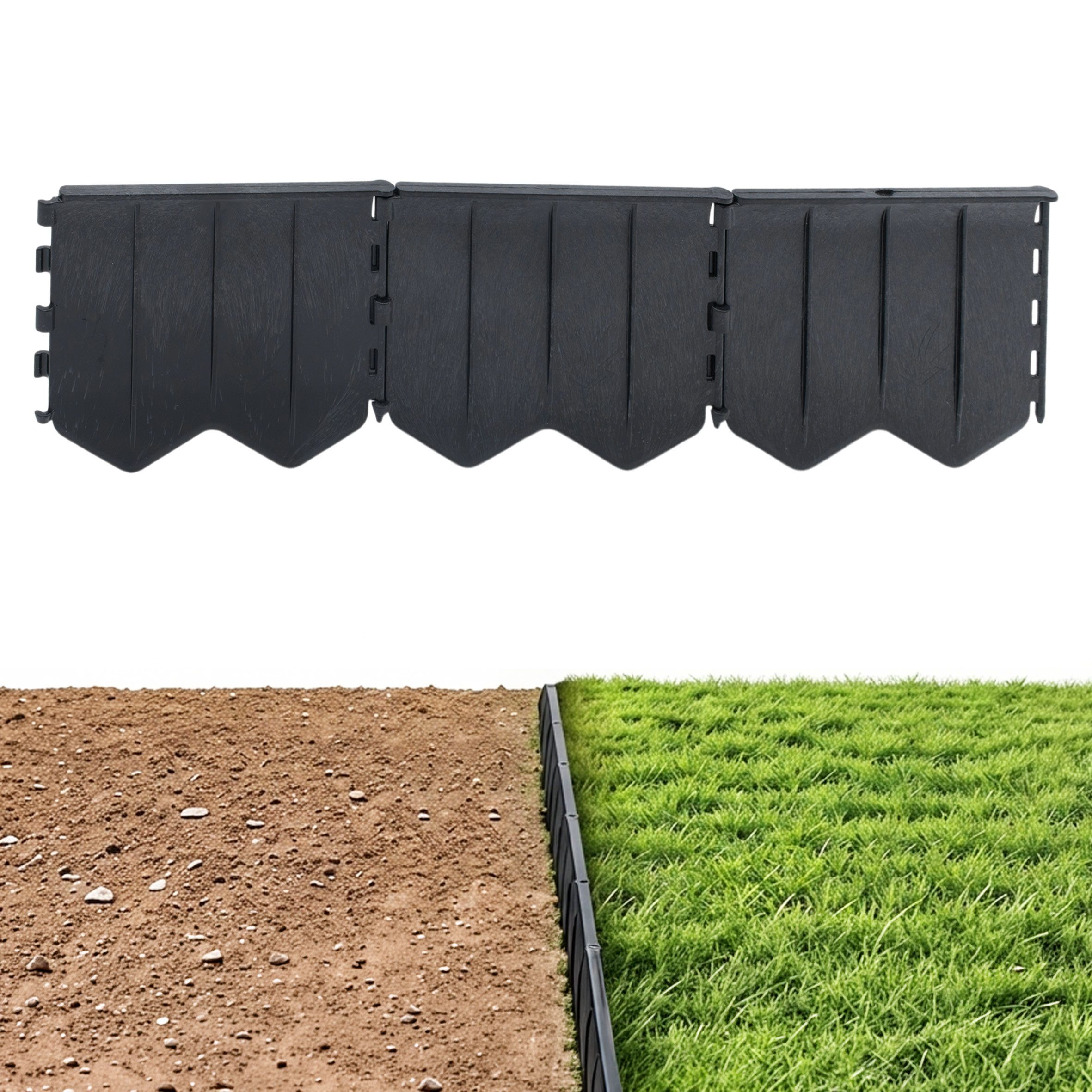 Spetebo Rasenkante Kunststoff Rasenkante schwarz 10 Meter - 68 Stück, LxH: 15x12 cm, Anzahl, Stück, mit Stecksystem