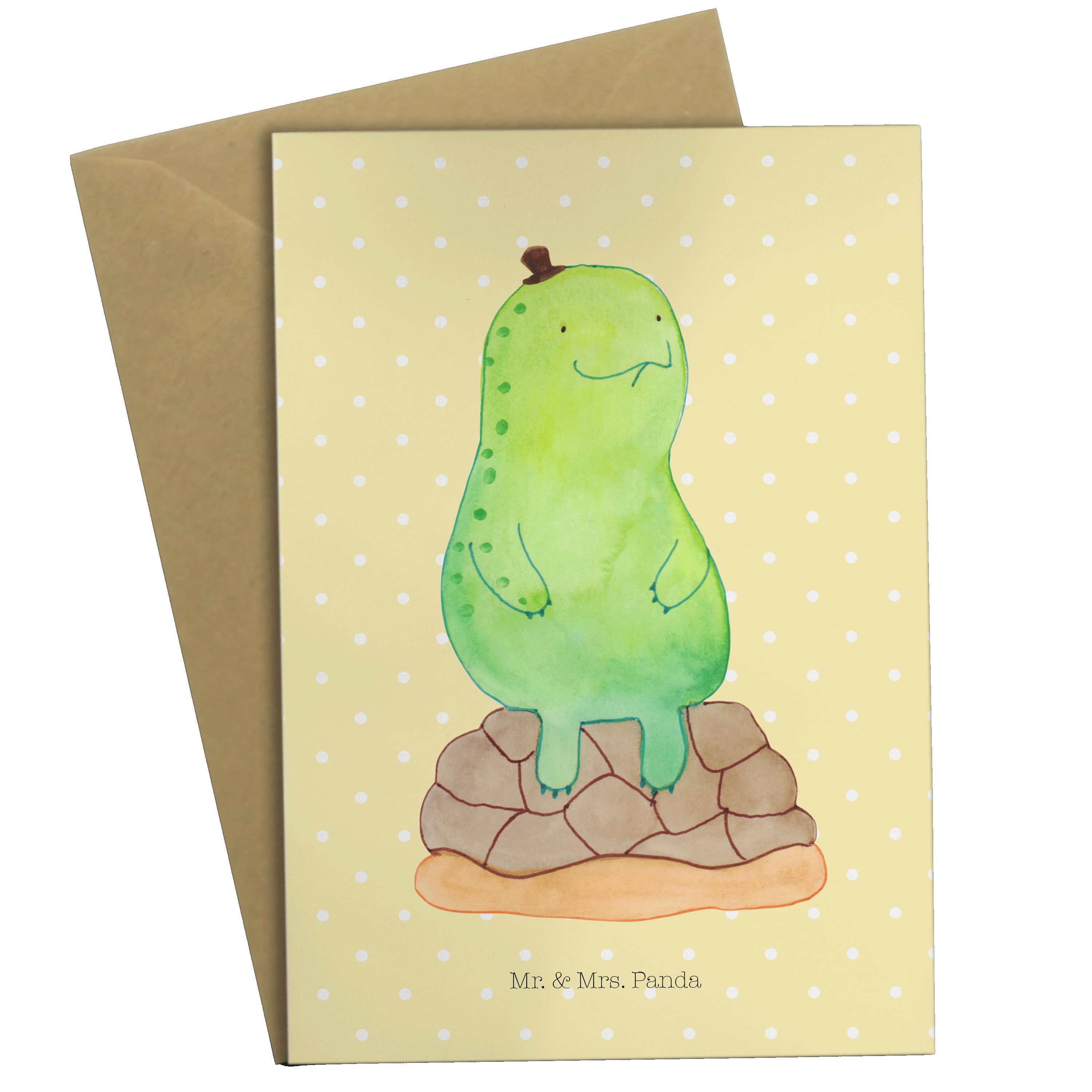 Mr. & Mrs. Panda Grußkarte Schildkröte pausiert - Gelb Pastell - Geschenk, Geburtstagskarte, Kar