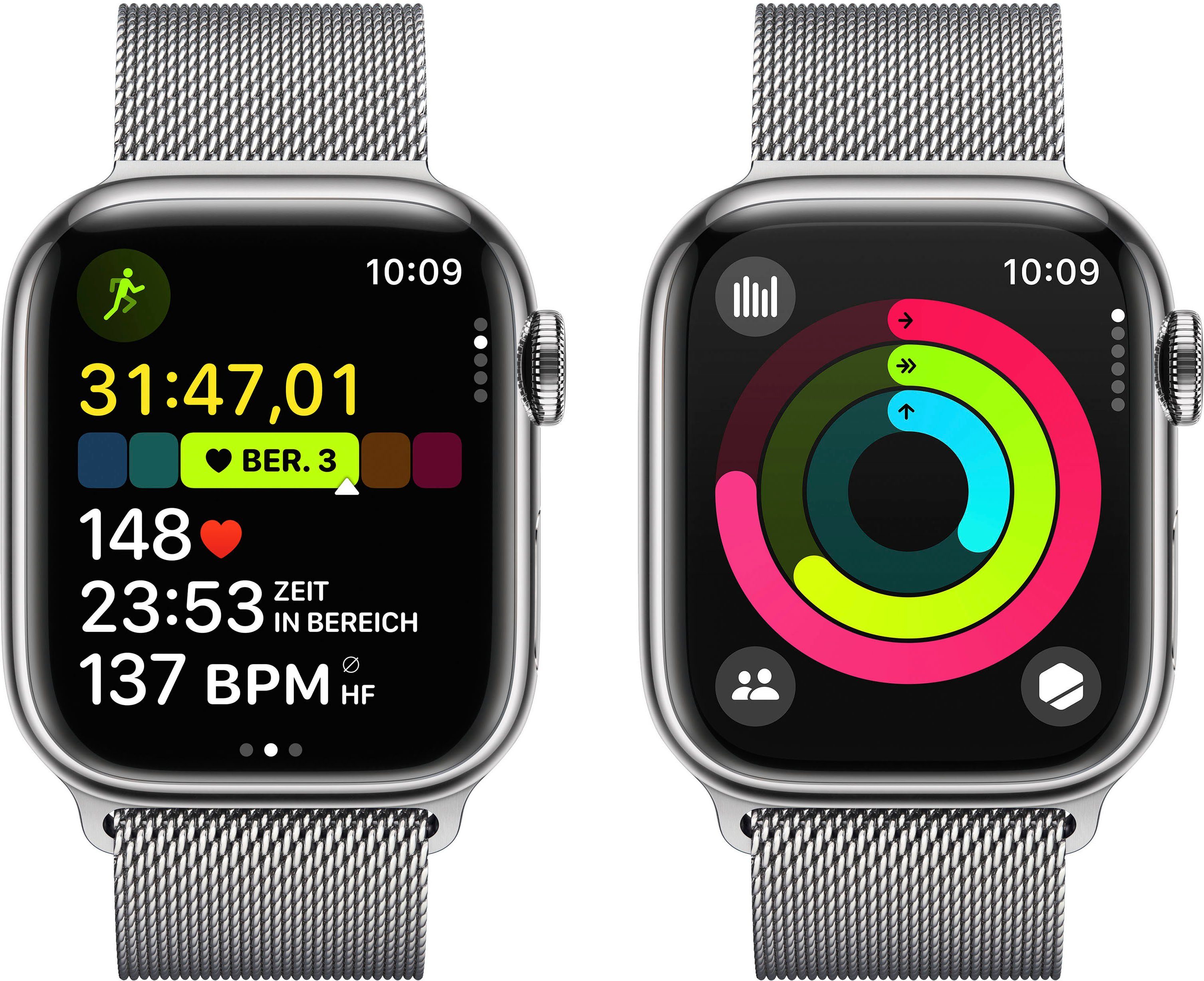 | Silber cm/1,61 Smartwatch Milanese 41mm GPS Cellular Zoll, OS 10), Silber Series 9 Watch Loop Edelstahl Watch Apple (4,1 +