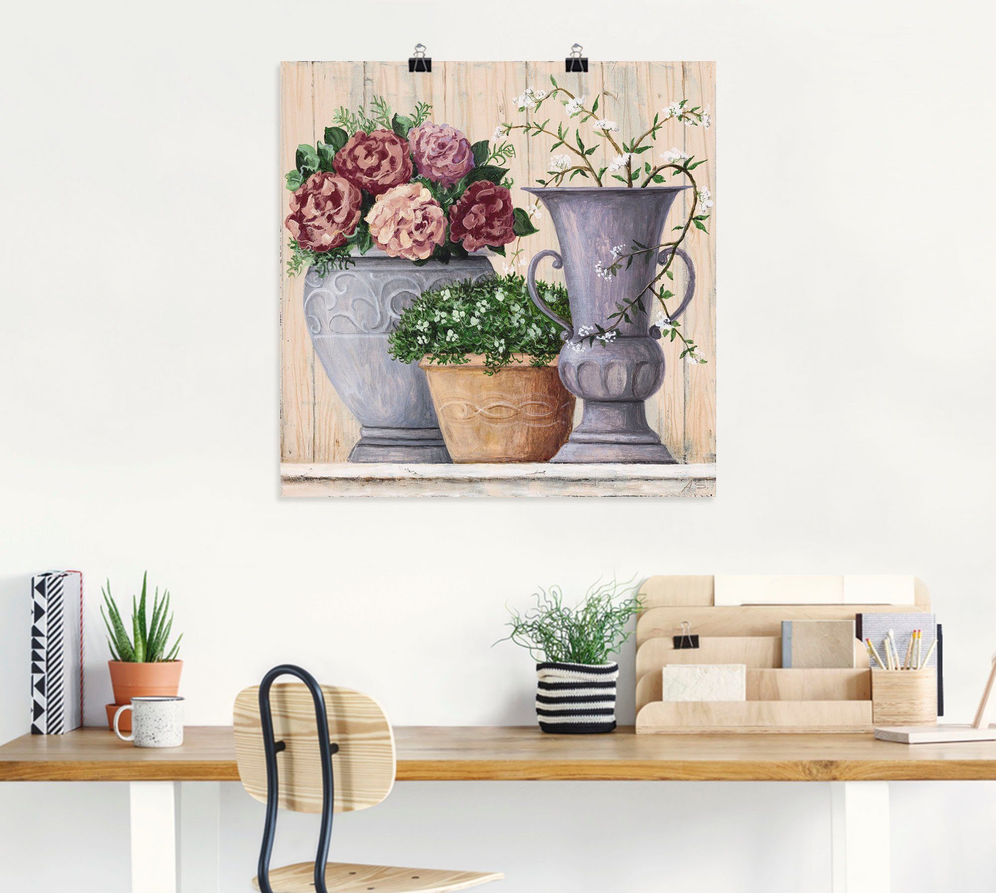 Artland Wandbild (1 oder Antike Blumen_hell, St), Wandaufkleber Leinwandbild, & als in Alubild, Töpfe Größen Poster versch. Vasen