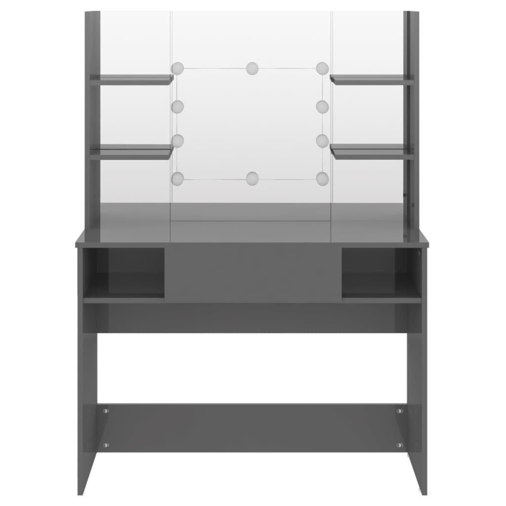 furnicato Schminktisch Eleganter 100x40x135 cm in glänzendem Grau aus MDF (1-St), Kosmetikspiegel-Tisch mit LED-Lampen, USB-Anschluss und Wandhalterung