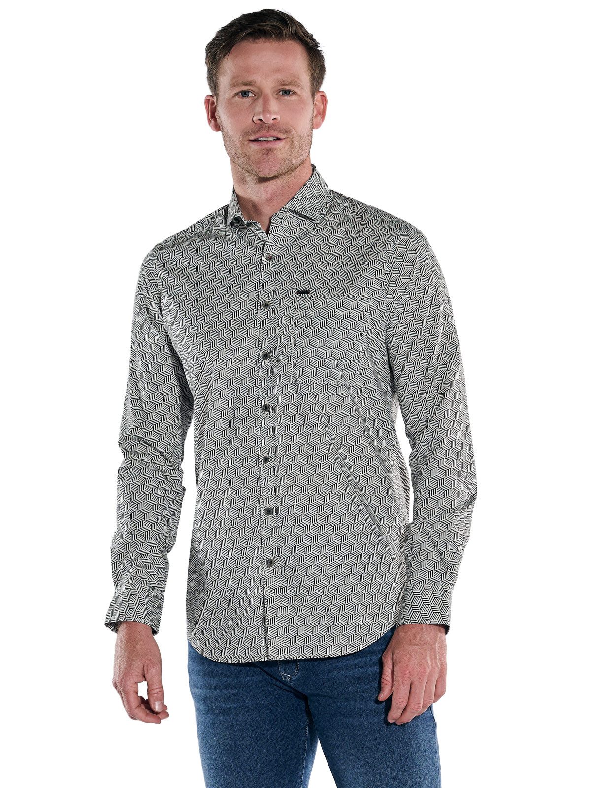 Engbers Langarmhemd engbers Herren Langarm-Hemd gemustert, Beige günstig online kaufen