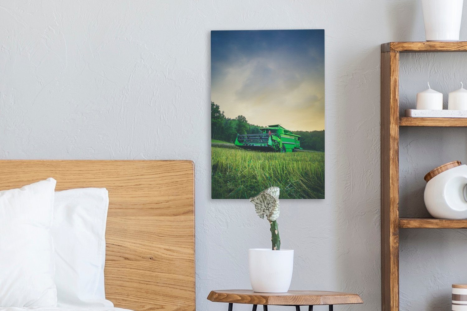 Grün, Zackenaufhänger, Gemälde, OneMillionCanvasses® Gras Traktor St), - inkl. fertig - Leinwandbild (1 20x30 cm bespannt Leinwandbild