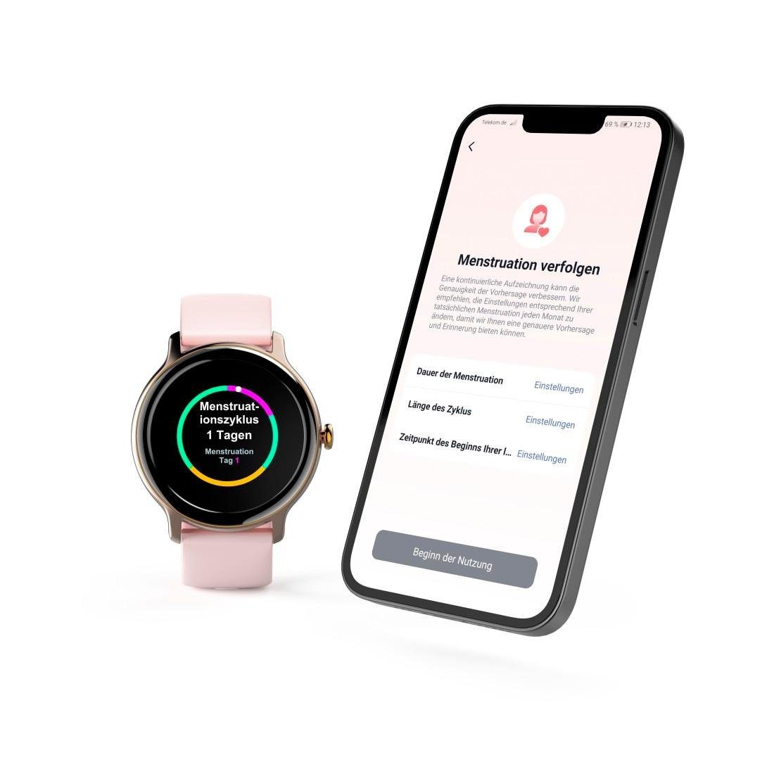 Hama Smartwatch Damen Herren, Fitnesstracker, Smartwatch | Timer, Schlaf, cm/1,09 Herzfrequenz, rosefarben Tempo, Stress, (2,79 Blutsauerstoff Musik Schritte, Zoll), rosa wasserdicht, Kalorien