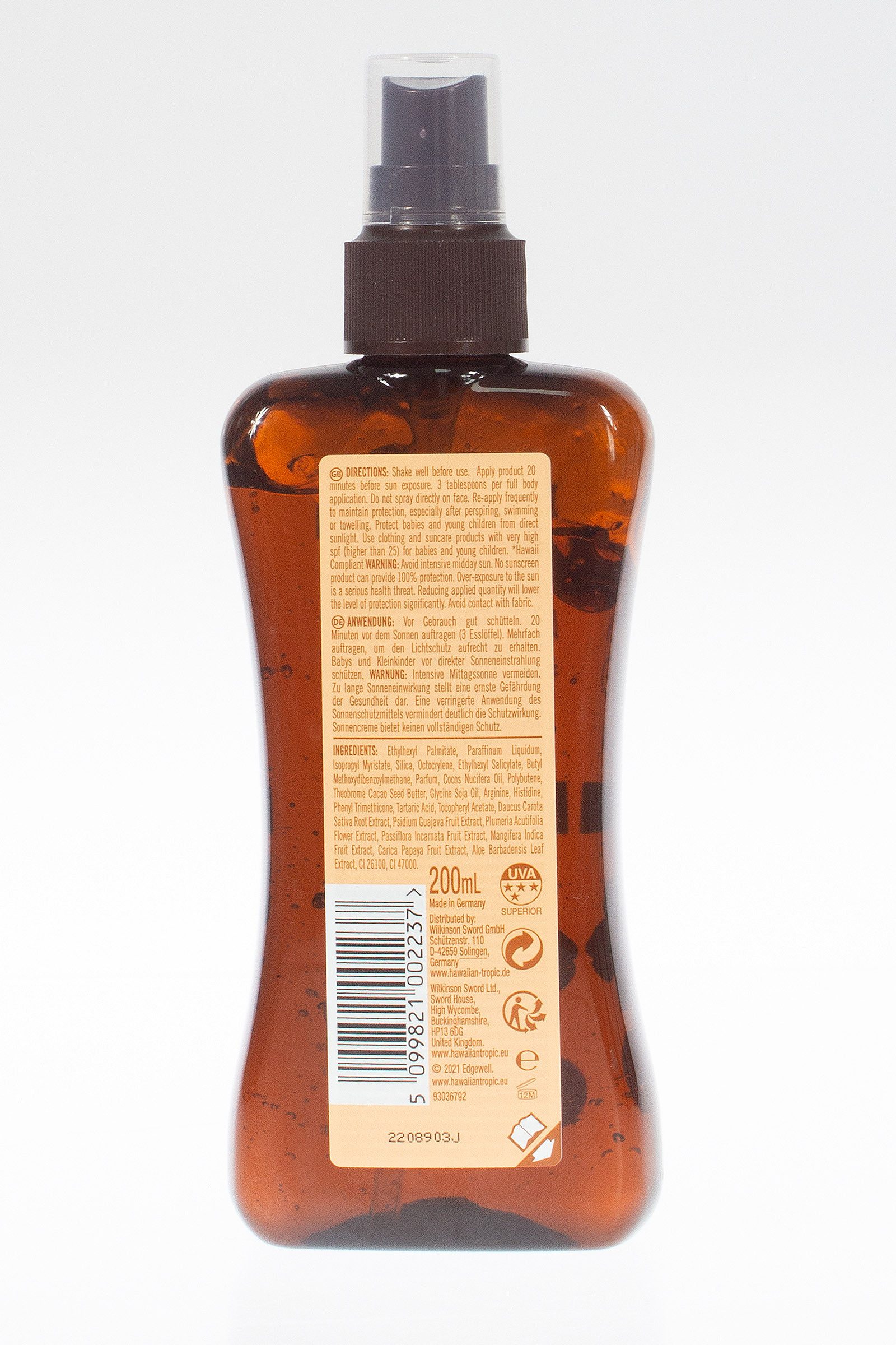 Hawaiian Tropic Sonnenschutzöl Hawaiian Tropic Island Glow Spray Öl SPF15 200m, Einzelartikel, 1-tlg., pflegend, feuchtigkeitsspendend, wasserresistent mit Kokosnuss & Guave