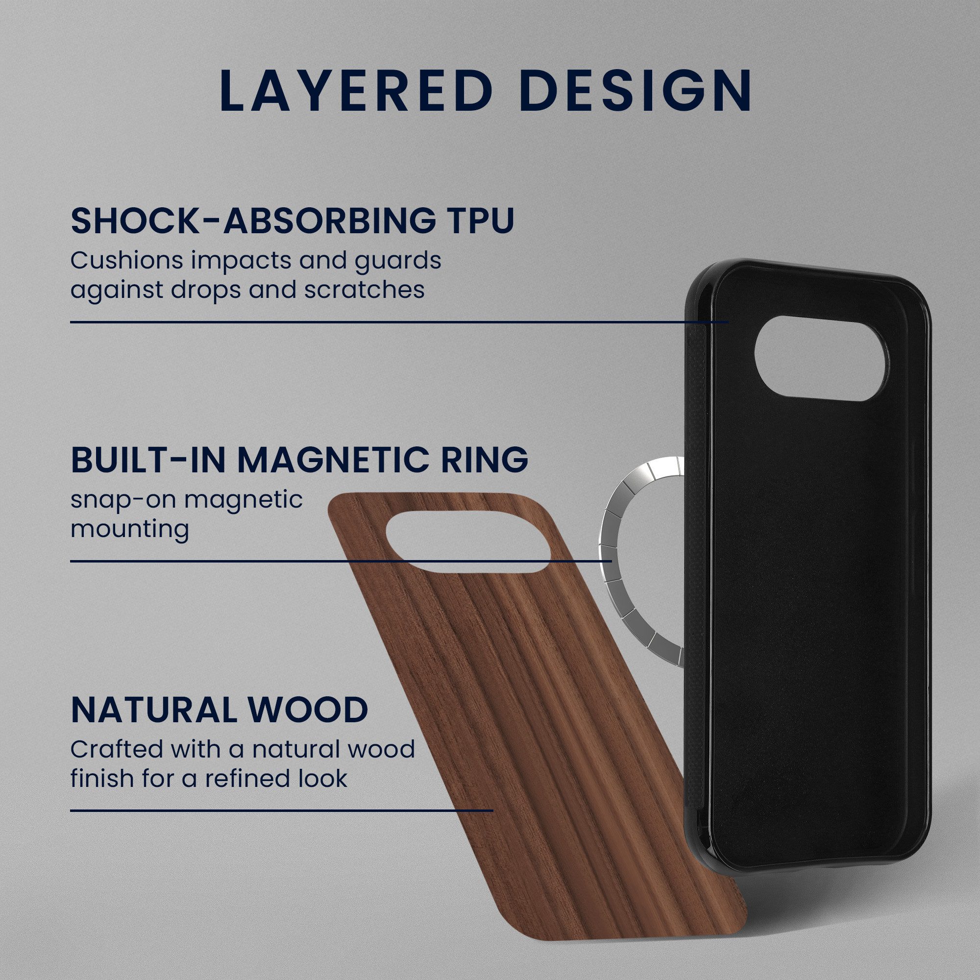 kwmobile Smartphone-Hülle Echtholz Schutzhülle für Google Pixel 10a Cover, Hülle kompatibel mit MagSafe Holz Kompass Vintage Design