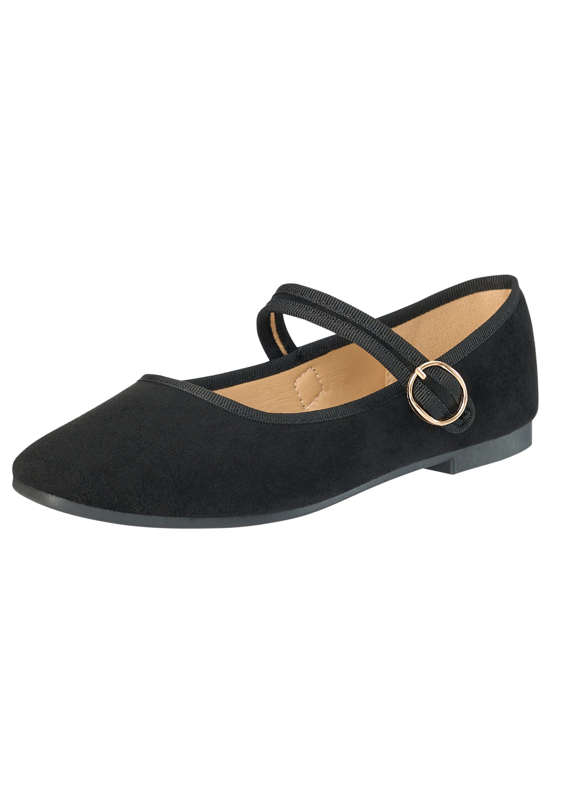 Day Vine Retro Muse Mary-Jane-Ballerinas mit Veloursoptik und goldener Schnalle Ballerina