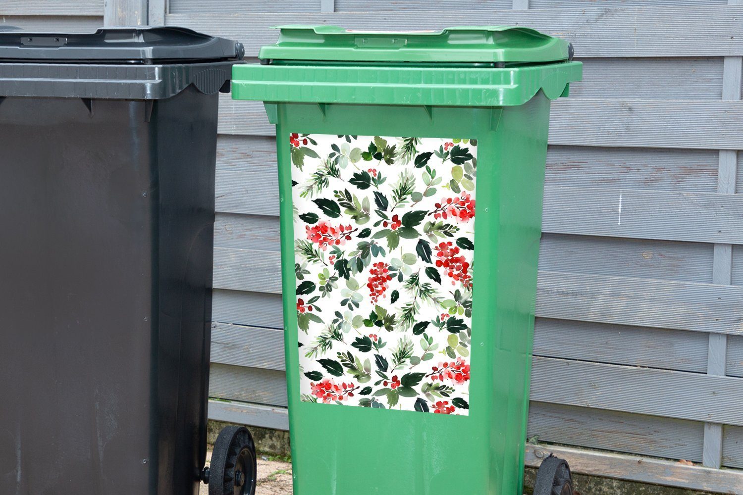 (1 St), Abfalbehälter - Container, - Muster Wandsticker MuchoWow Sticker, Mülltonne, Mülleimer-aufkleber, Pflanzen Beeren