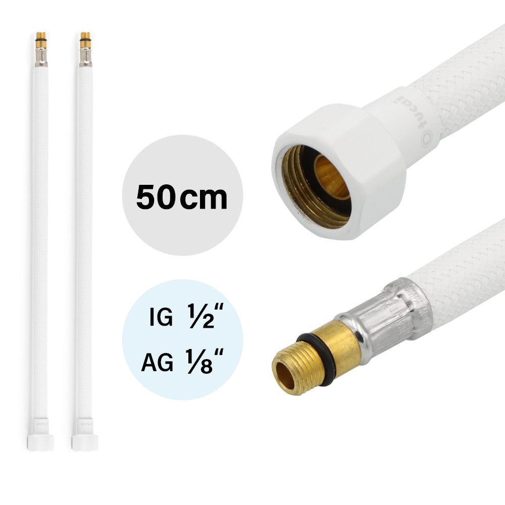 TUCAI Flexschlauch 2x Flexschlauch DN8 IG 1/2"-M10x1 Weiss & Weiss Matt 500 mm