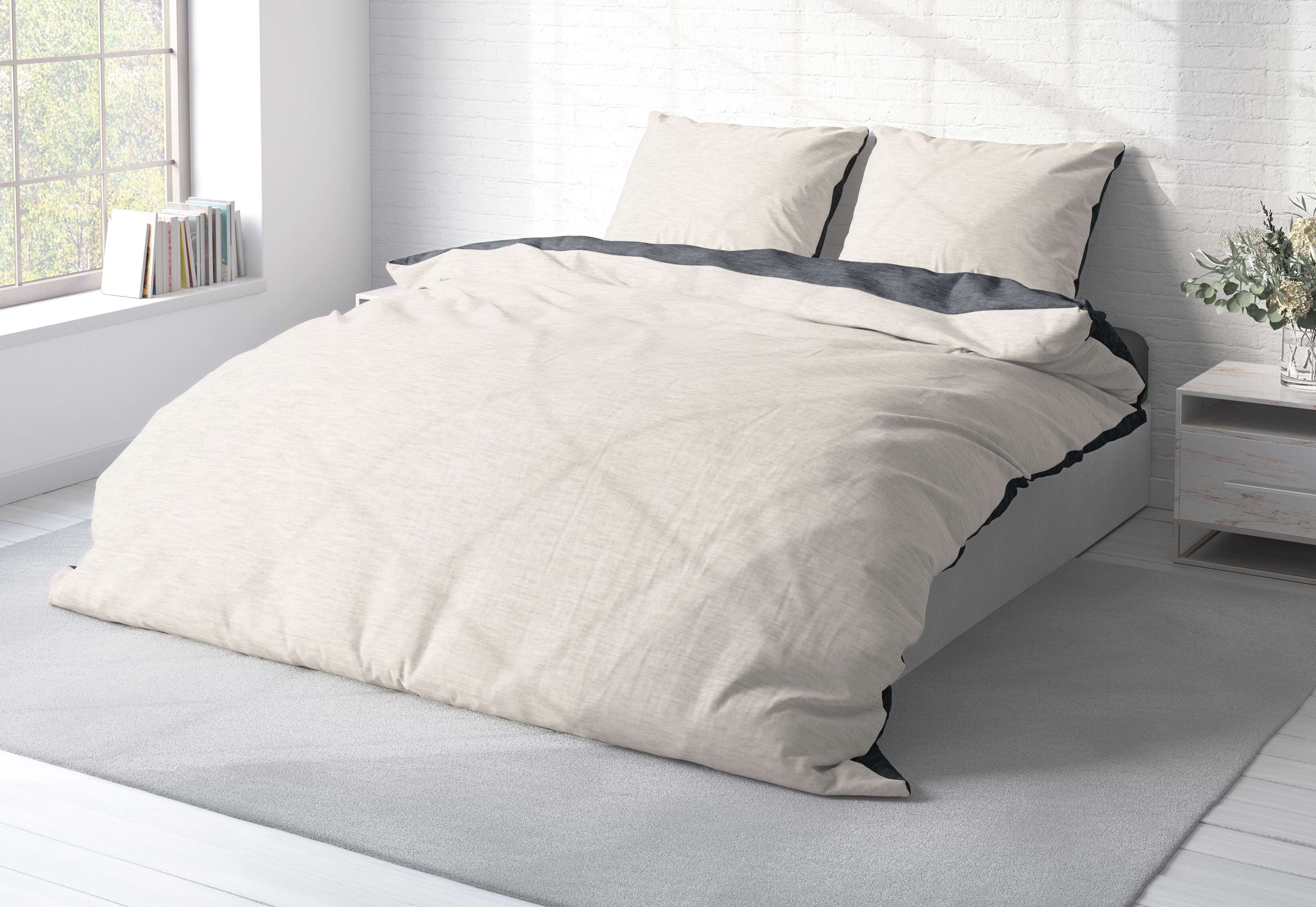 One Home Bettwäsche Wende Melange, Flanell, 3 teilig, meliert, Baumwolle kuschelig warm weich Biber Winter