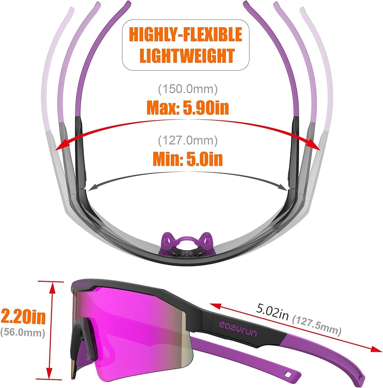 MTB für Sport, Outdoor, Herren (Modell: für EAZYRUN), Laufen, 400 EyeAm & Damen Fahrradbrille UV-Schutz & F24K Sportbrille