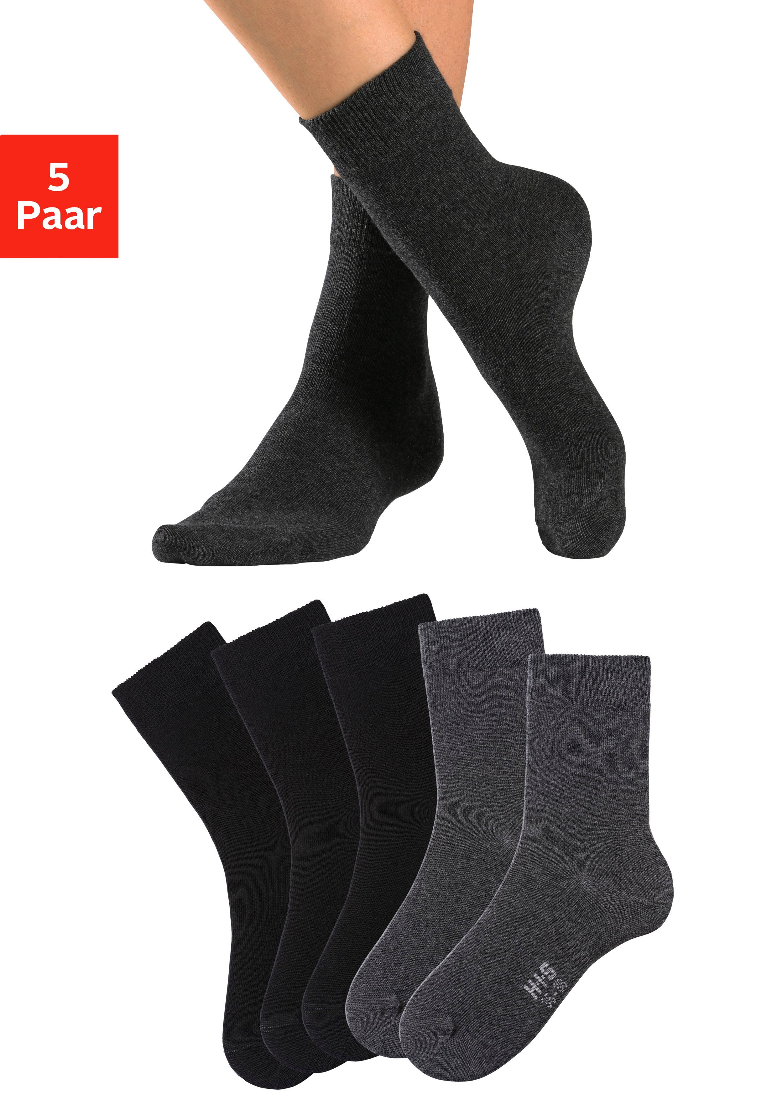 H.I.S Basicsocken (Packung, 5-Paar) mit besonders weichem Bündchen | Sneakersocken