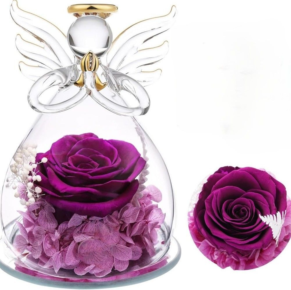 Kunstblume Engel-Glaskuppel mit ewiger Rose – Schutzengel-Dekoration, Tidy