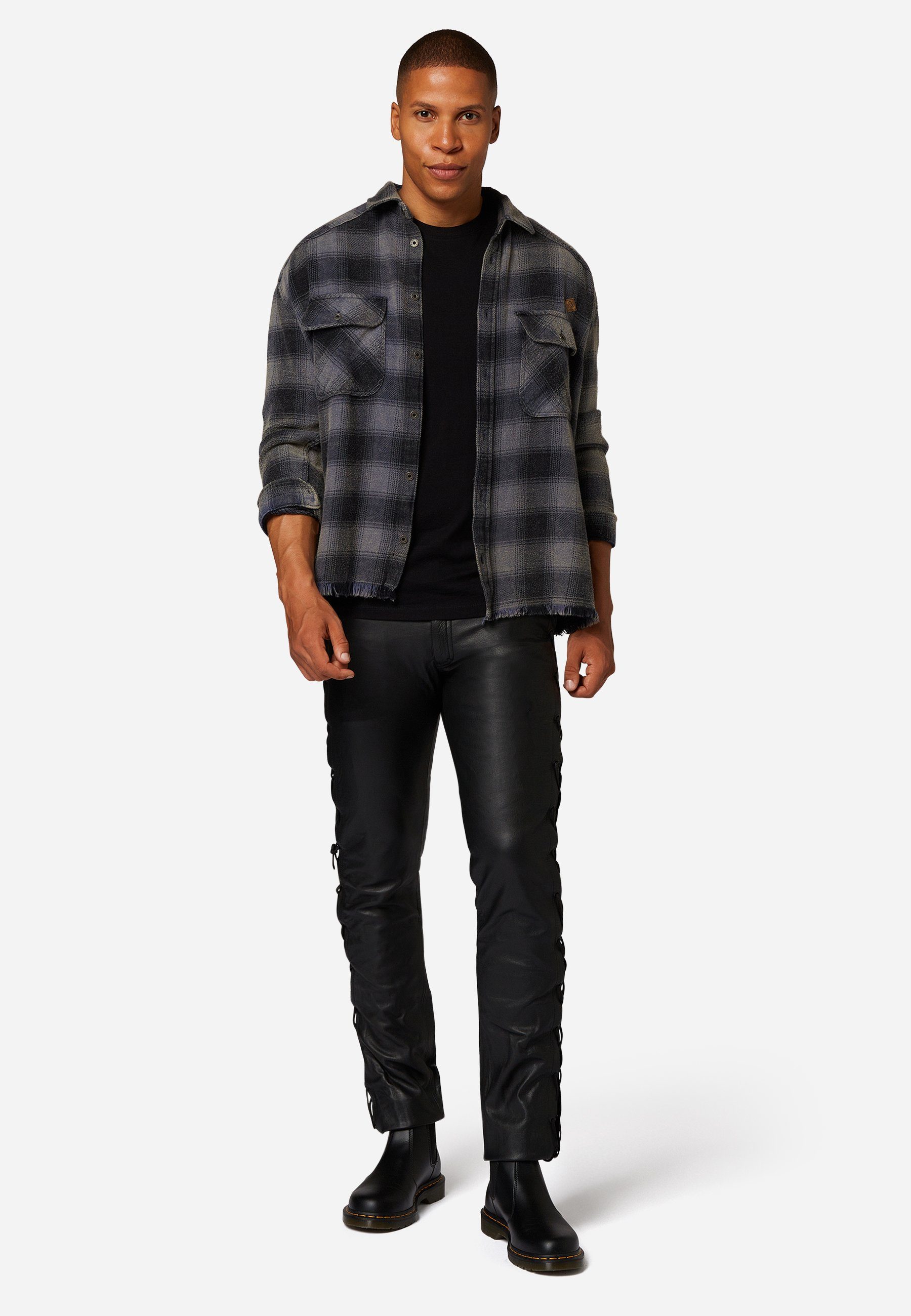 RICANO Lederhose Cow Waxy (geschnürt) Lederhose mit Schnürungen im 5-Pocket-Stil