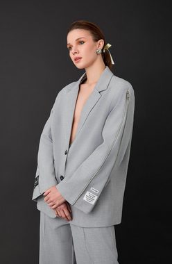QUZU Longblazer Jackenblazer Grau Elegantes Business mit Reißverschlüssen (1tlg)