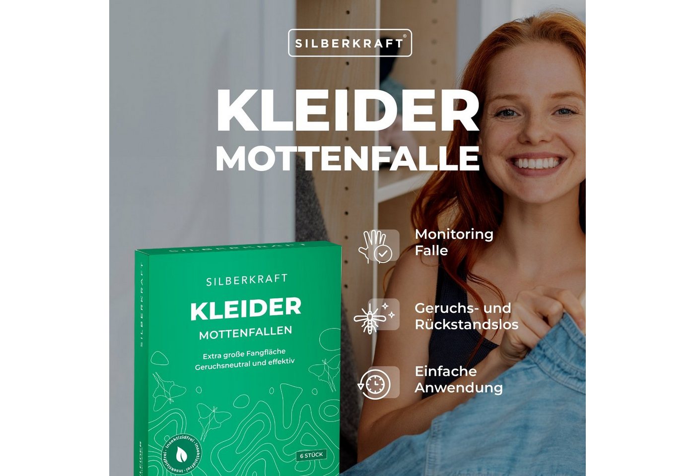 Thumbnail - Silberkraft Insektenfalle Mottenfalle gegen Kleider- & Lebensmittelmotten, Monitoringfalle zur Überwachung bei Motten