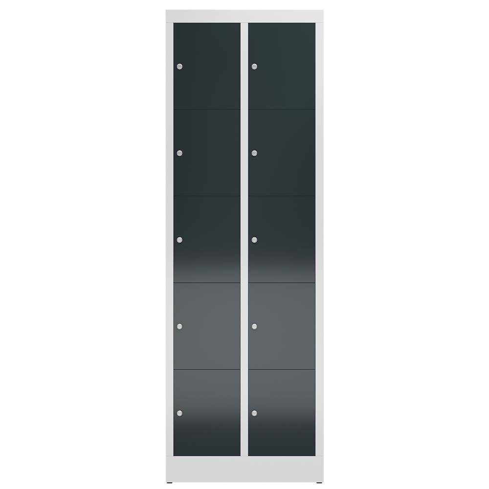 Abteile (1-St) Steelboxx Fächerschrank erforderlich - 5 à 1800 Komplett 500 RAL 7035 Lichtgrau Lichtgrau/ 7016 keine 2 | Montage 590 mm und Schließfachschrank, Türen: Fächer, RAL x x Korpus: Anthrazitgrau ClassiX montiert verschweißt