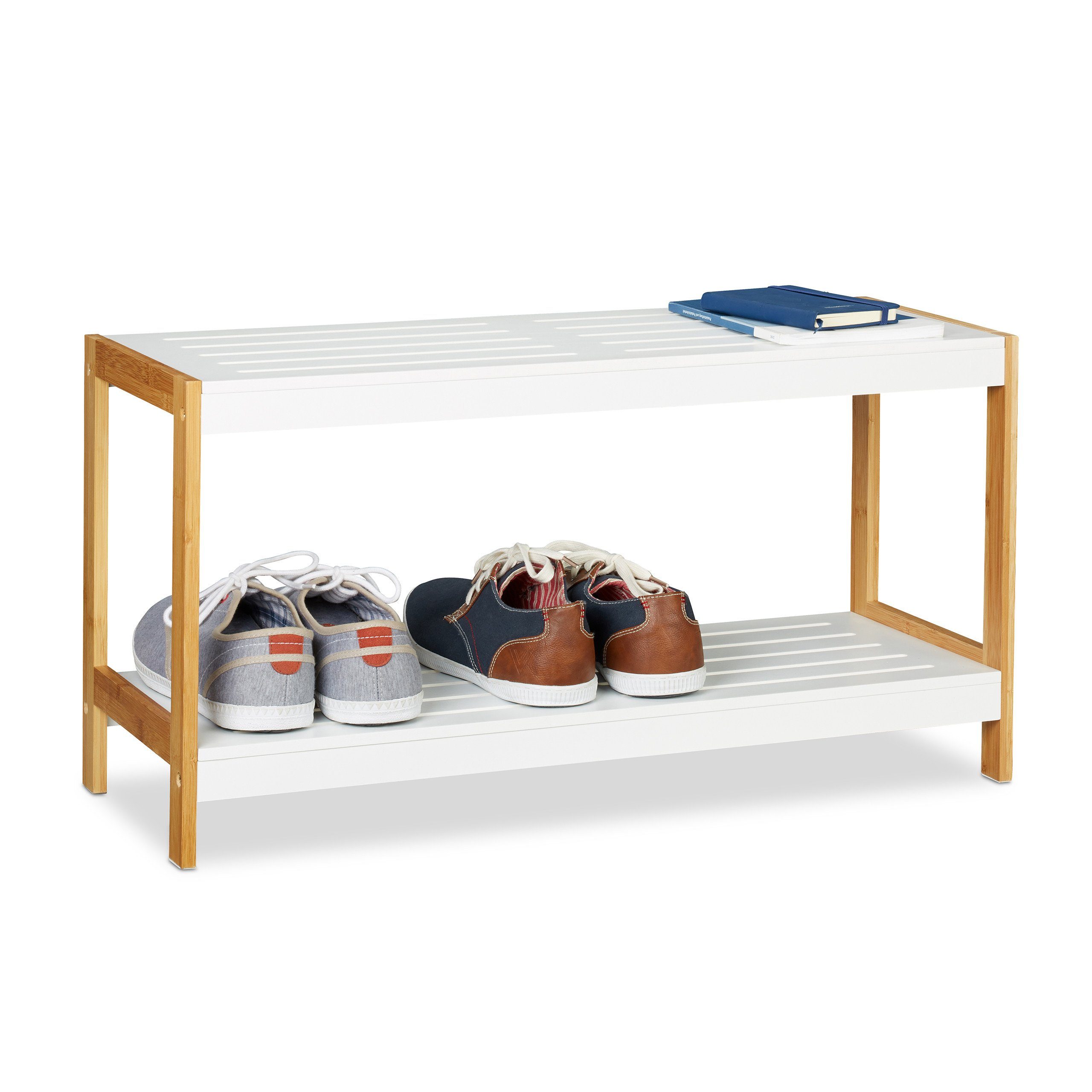 relaxdays Schuhregal Weiß Natur, 2 günstig online kaufen
