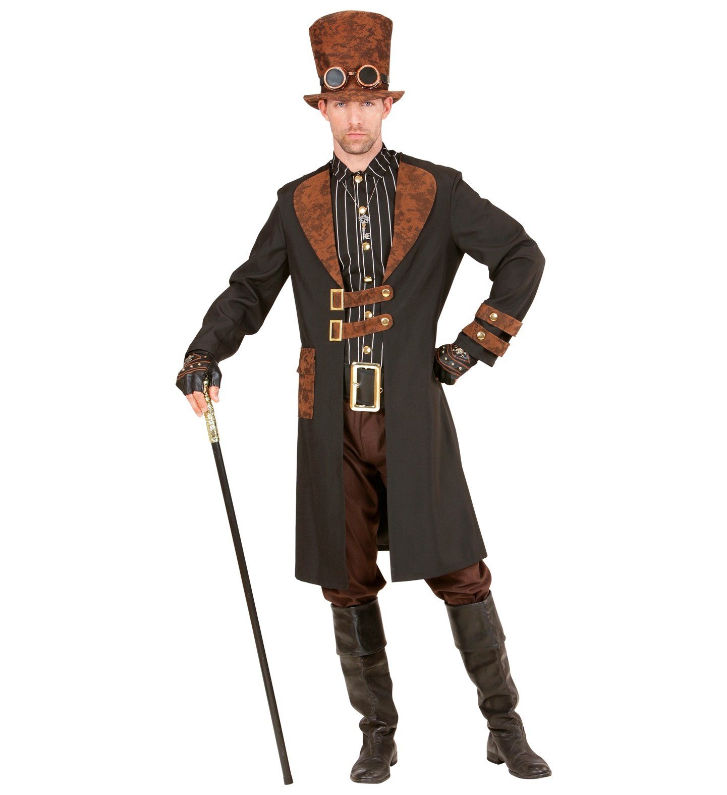 Widmann S.r.l. Kostüm Steampunk Herren Kostüm 'Steamwell', Mantel mit H