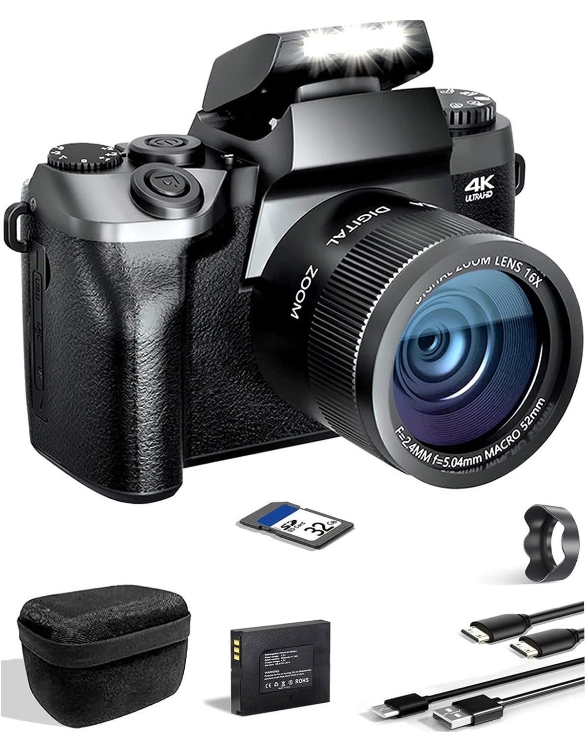 FANNOU Digitalkamera 4K 64MP Fotoapparat Superzoom-Kamera (64 MP, WLAN (Wi-Fi), 16X Digitalzoom, Manuell/Auto Fokus, Videokamera für Anfänger)