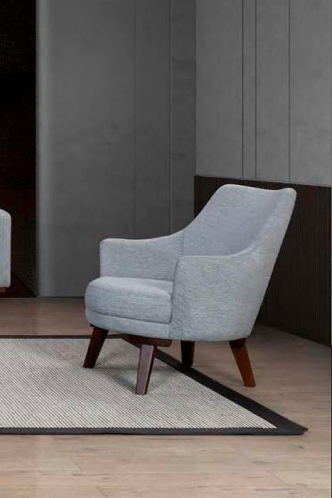 JVmoebel Sessel Designer 1 Einsitzer Möbel Grau Stoff Sitzer Neu Luxus Sessel Textil