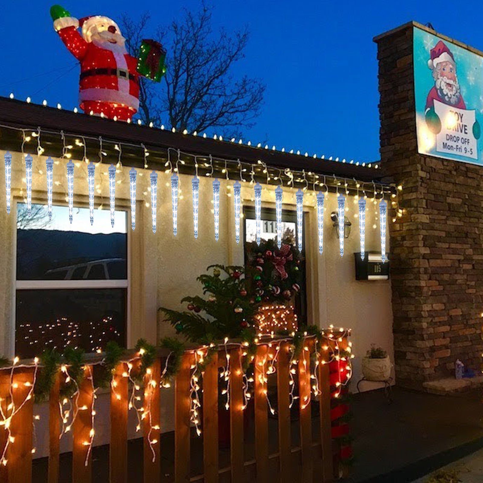 Rosnek LED-Lichterkette 7V, Lichter; wasserdicht, Weihnachten 8 Eiszapfen Eiszapfen 2.8M, 96-flammig, Bäume, mit Traufe anschliessbar, LED für