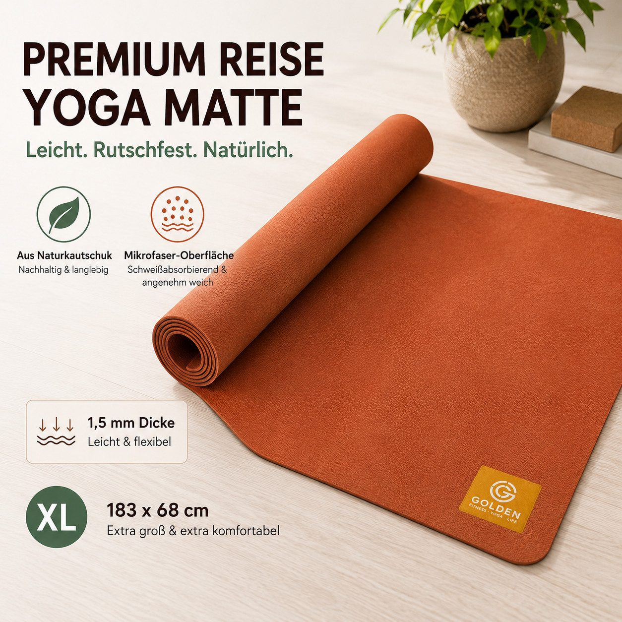 GOLDEN Yogamatte GOLDEN Yogamatte Faltbar rutschfest 1,5mm Dünne Leicht Reise Matte