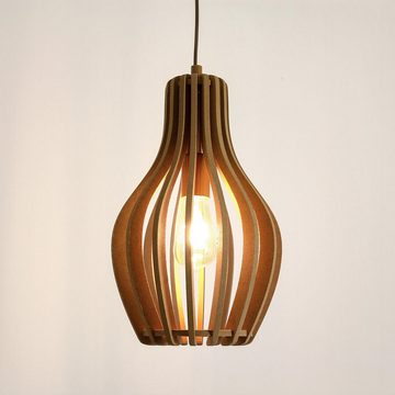 Licht-Erlebnisse Pendelleuchte IKA, ohne Leuchtmittel, Hängelampe Holz Modern E27 klein Ø23cm rund Esszimmer