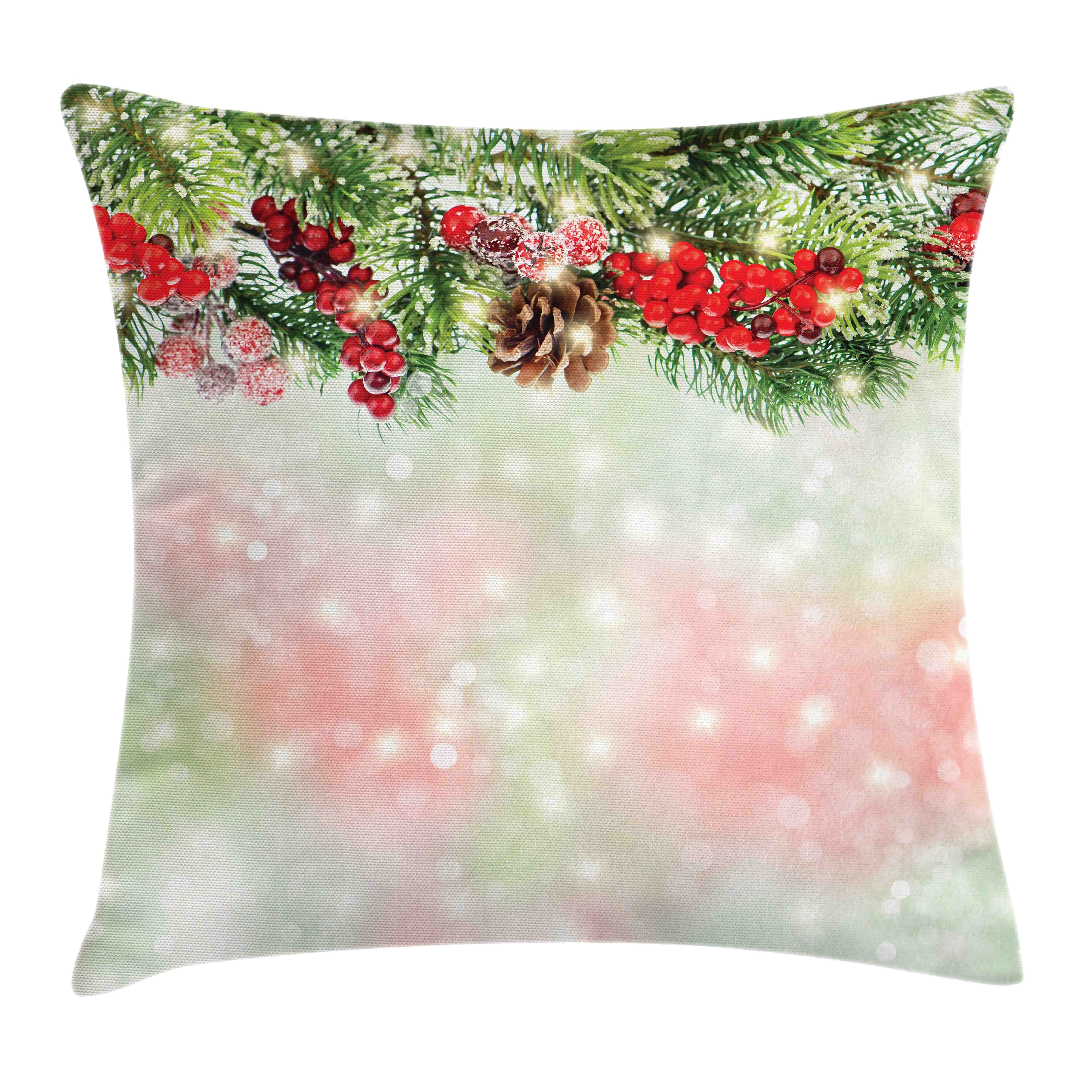 Kissenbezüge Reißverschluss Kissenhülle mit Farbfesten Farben Beidseitiger Druck, Abakuhaus (1 Stück), Weihnachten Grüne Zweige Holly