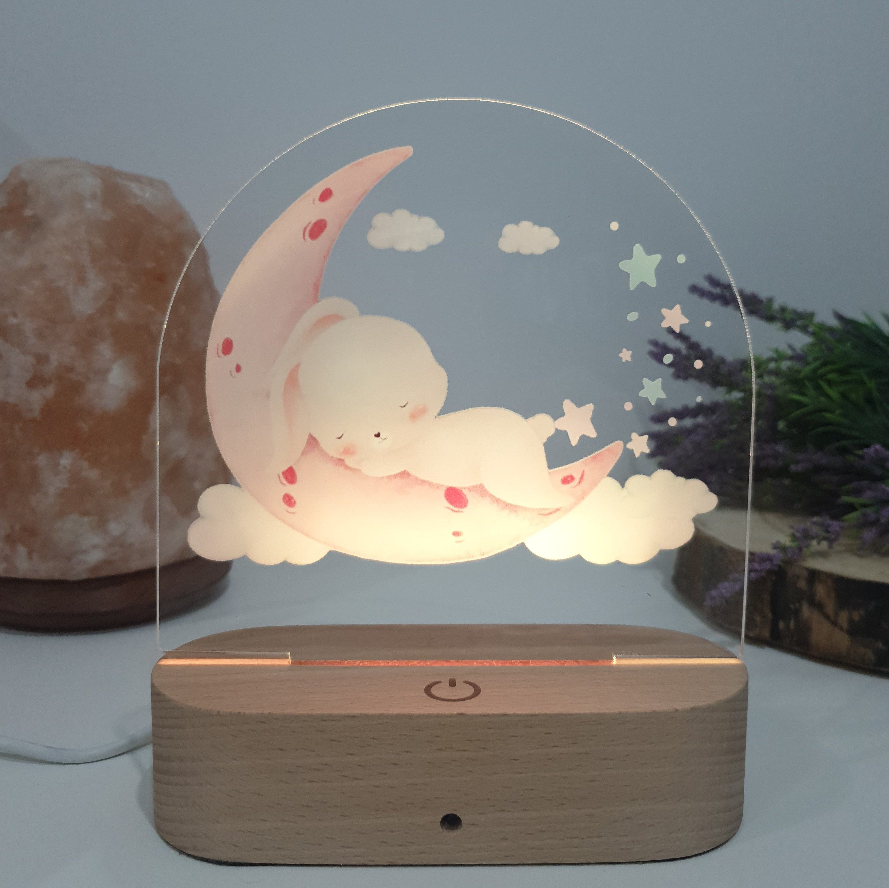 Little Lorien Nachtlicht Hasen Nachtlicht für Kinder – Farbwechsel, Holz-Basis & Fernbedienung, 16 Farben, Tageslichtweiß, Blau, Rot, Gelb, Orang, Grün, Pink