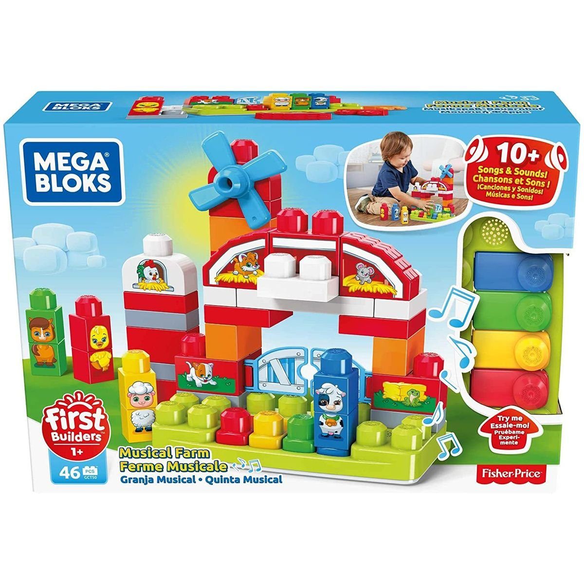 Mattel® Spielbausteine Mattel GCT50 - Fisher-Price - Mega Bloks - First  Builders - Musikspaß-Bauernhof mit Sound, 46 Teile