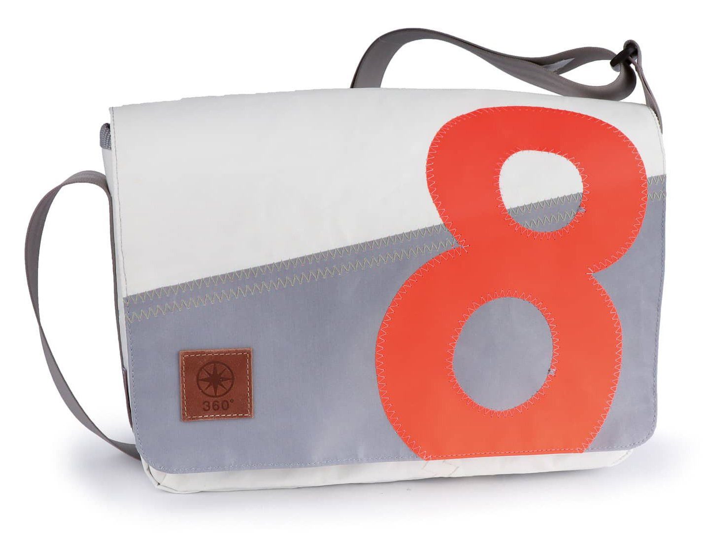 360Grad Laptoptasche Messengerbag Weiß Hellgrau Zahl Orange, Recycling Segeltuch