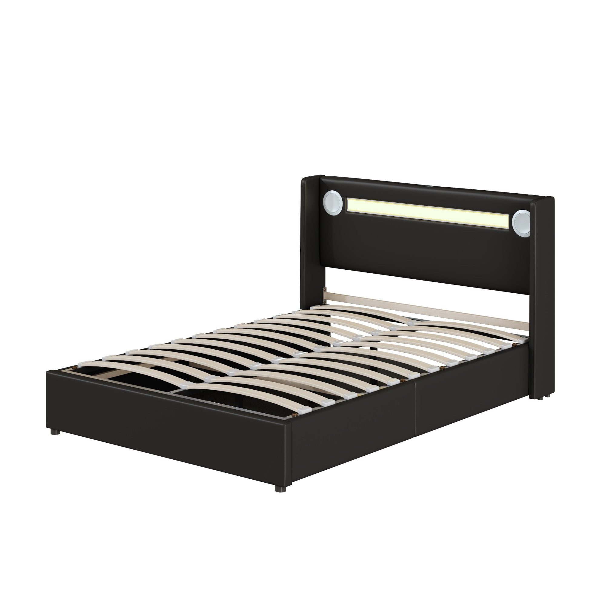 BlingBin Polsterbett Stauraumbett Jugendbett (Doppelbett, 1-tlg., 140x200 cm), mit LED-Lichtleiste, Bluetooth-Player und USB-Aufladung,Hochbeetkasten