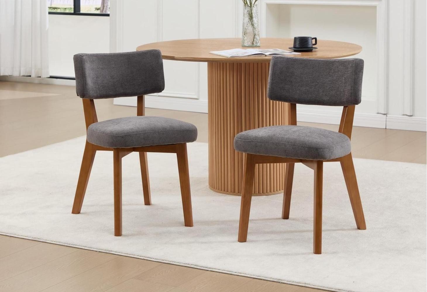 LVHOM Esszimmerstuhl in Naturlook mit Massivholz, Leinenstoff, bequeme Polsterung, 2er-Set (Stoffkomfort, ergonomisch gepolsterter Sitz & Rücken, einfach zu montieren, alltagstauglich robustg, eeignet für mehrere Szenen), Ideal für Esszimmer, Küche, Homeo