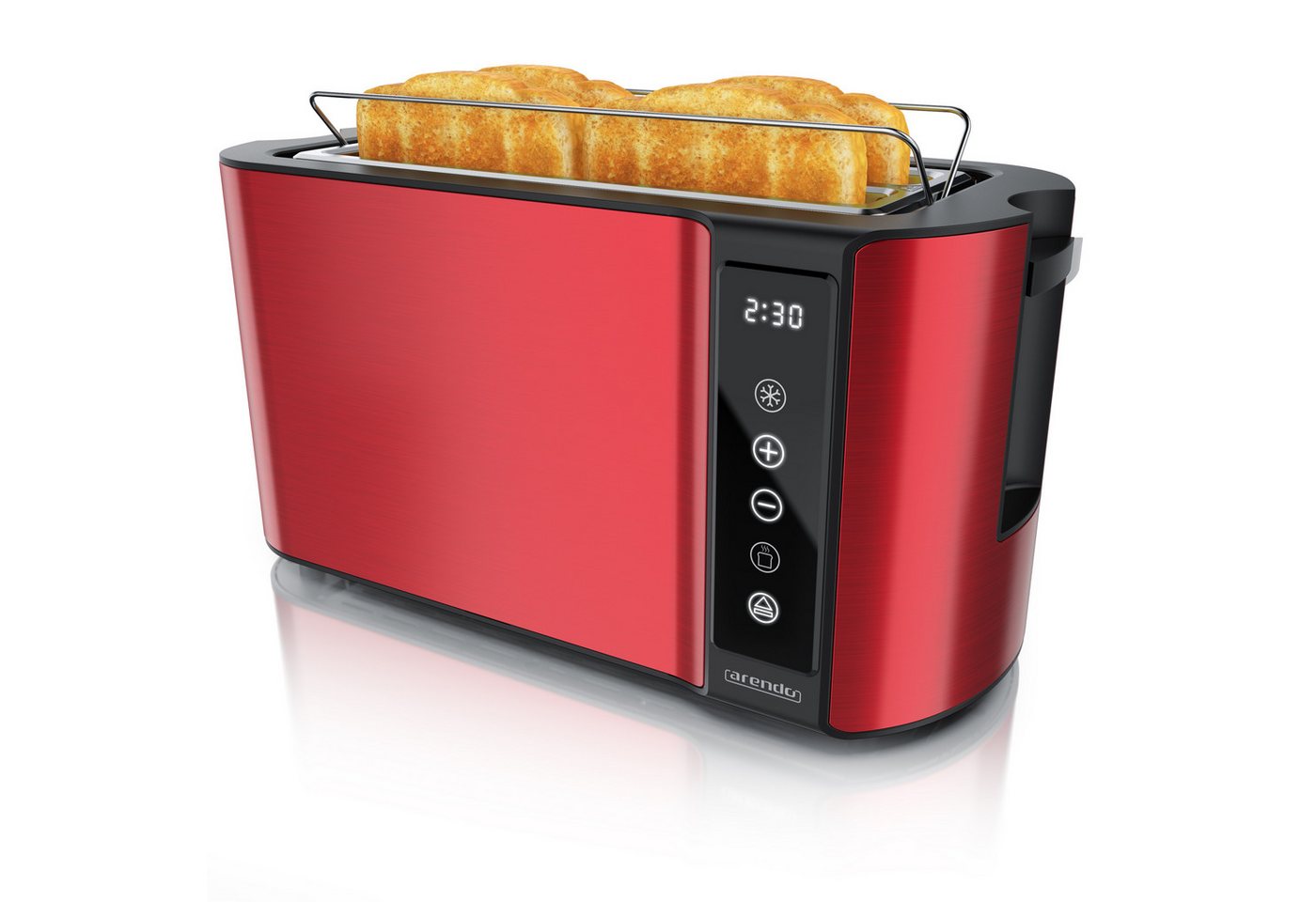 Arendo Toaster 4-Scheiben, Wärmeisoliertes Doppelwandgehäuse, Display Restzeitanzeige, 2 lange Schlitze, für 4 Scheiben, 1500 W, Langschlitz, Brötchenaufsatz, Brotscheibenzentrierung, Touchpanel