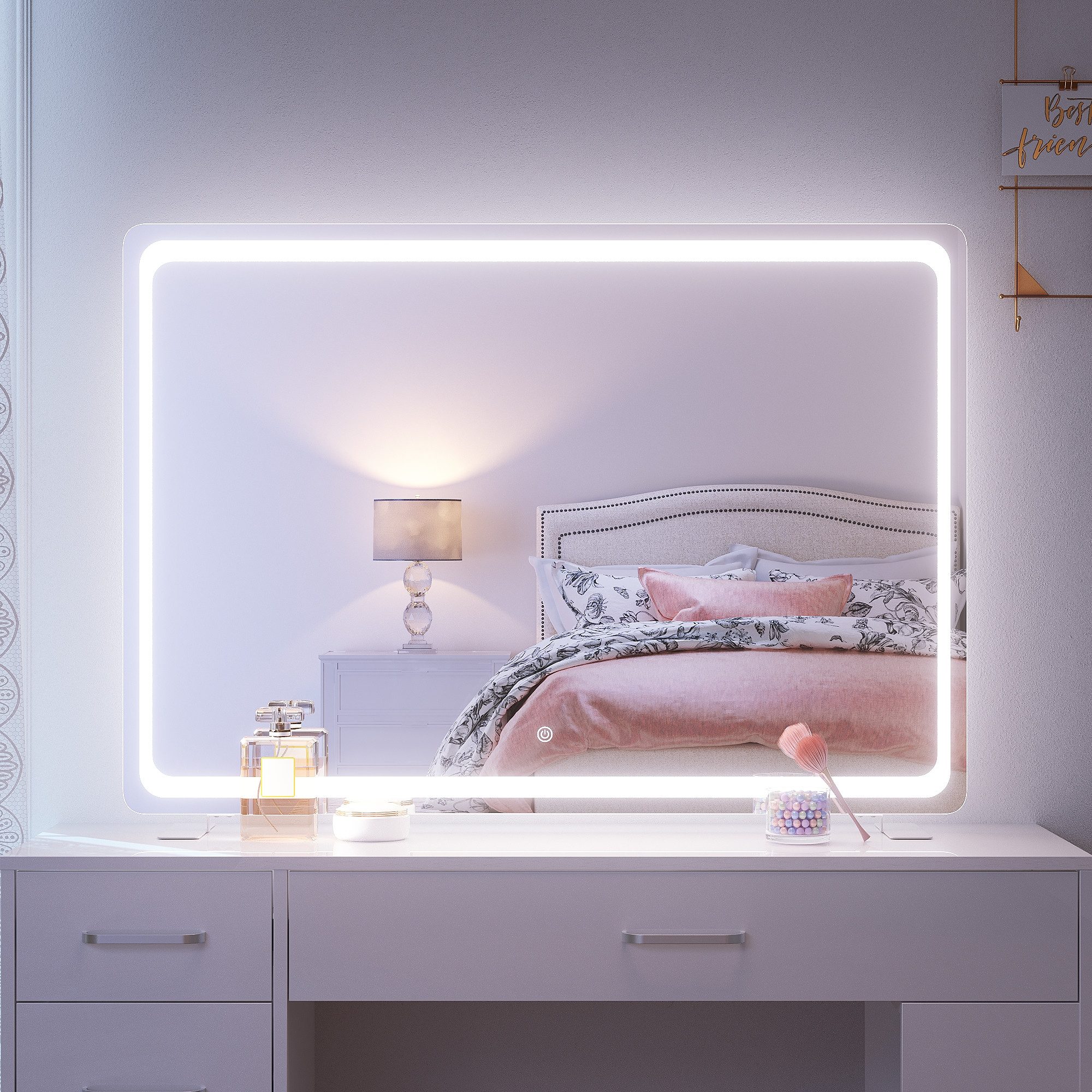 Schminkspiegel LED Schminkspiegel 100x70cm, 3 Farben dimmbar mit Steckdose & Touch