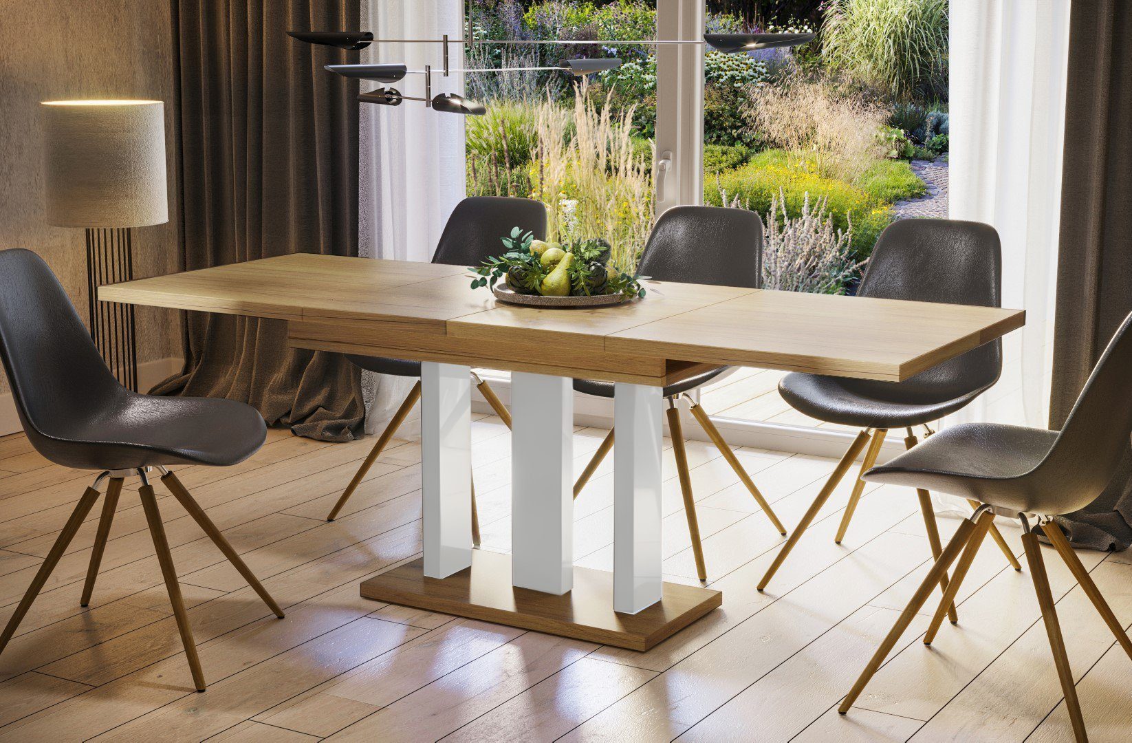 Endo-Moebel Säulen-Esstisch "Appia White" 130-210cm ausziehbar günstig online kaufen